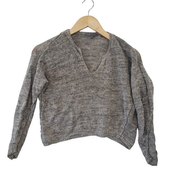 Vince Sweaters - Vince Linen Viscose V Neck Marled Knit Sweater Gray Womens‎ M Neutral Capsule